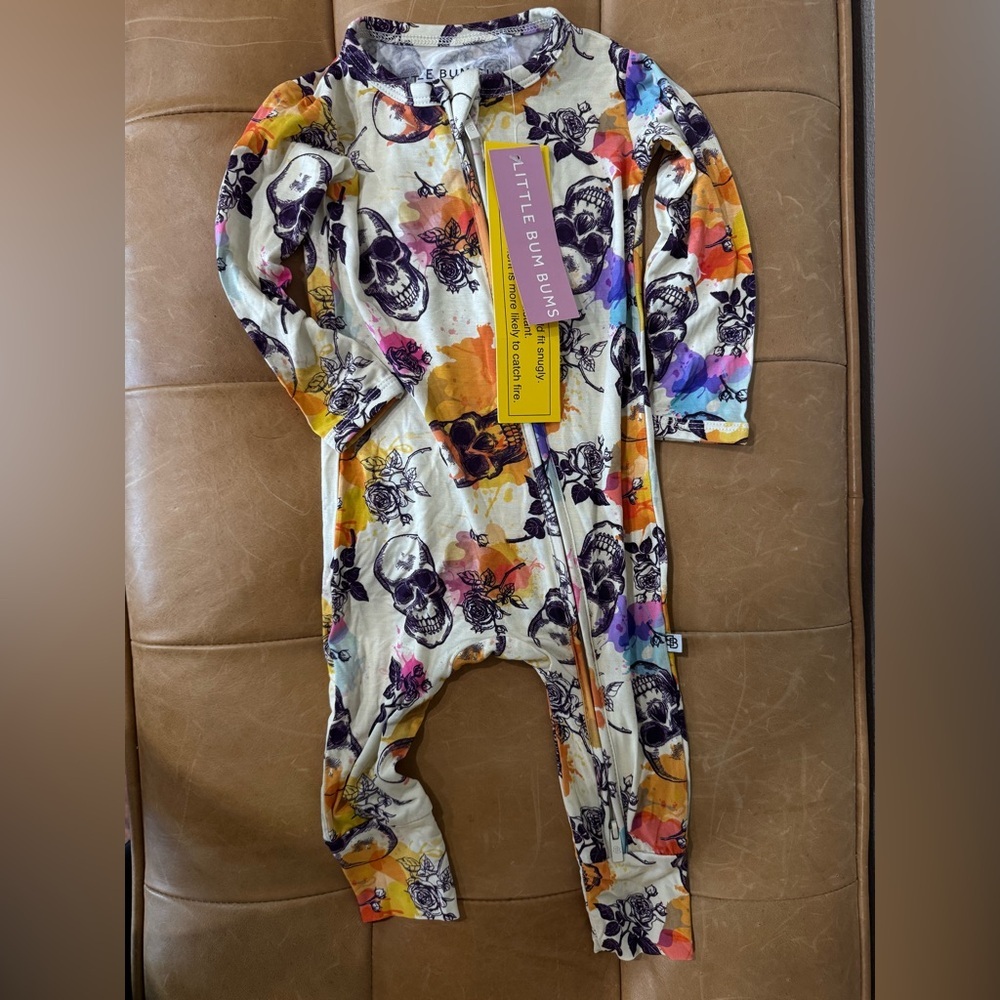 NWT Little Bum Bum organic cotton head pajamas‎ Colorful Skull Kids One Piece